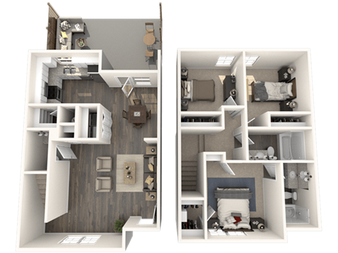 Floor plan for 3 beds, 2.5 baths, 1289 sqft
